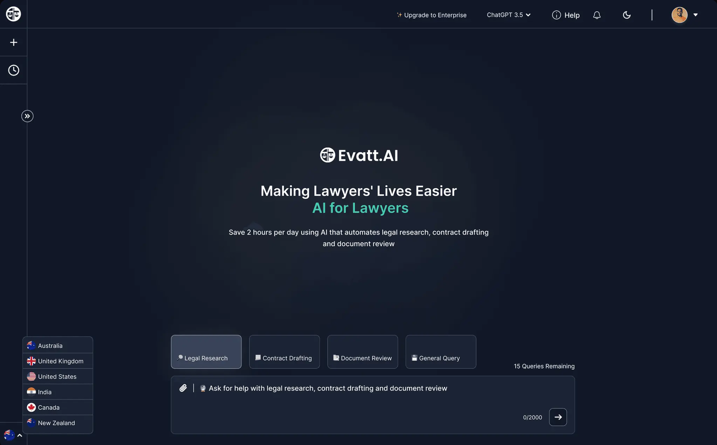 Evatt AI legal workflow interface