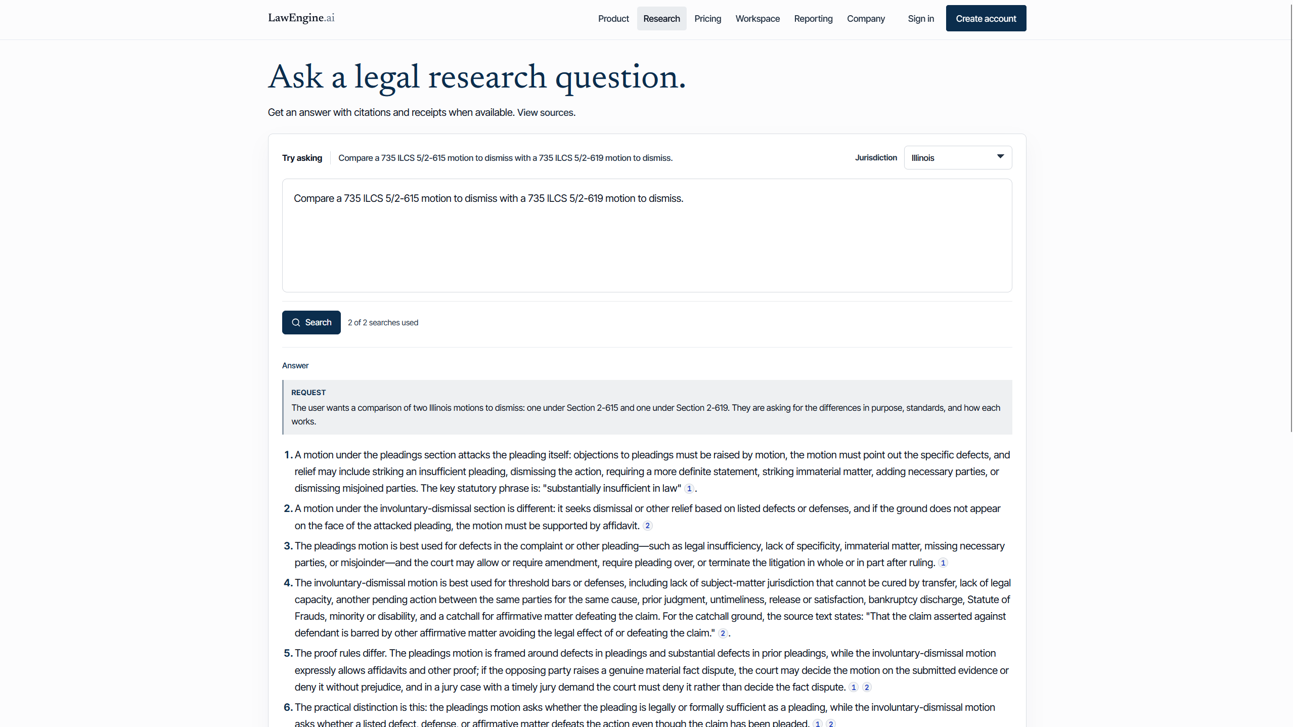 LawEngine legal search interface